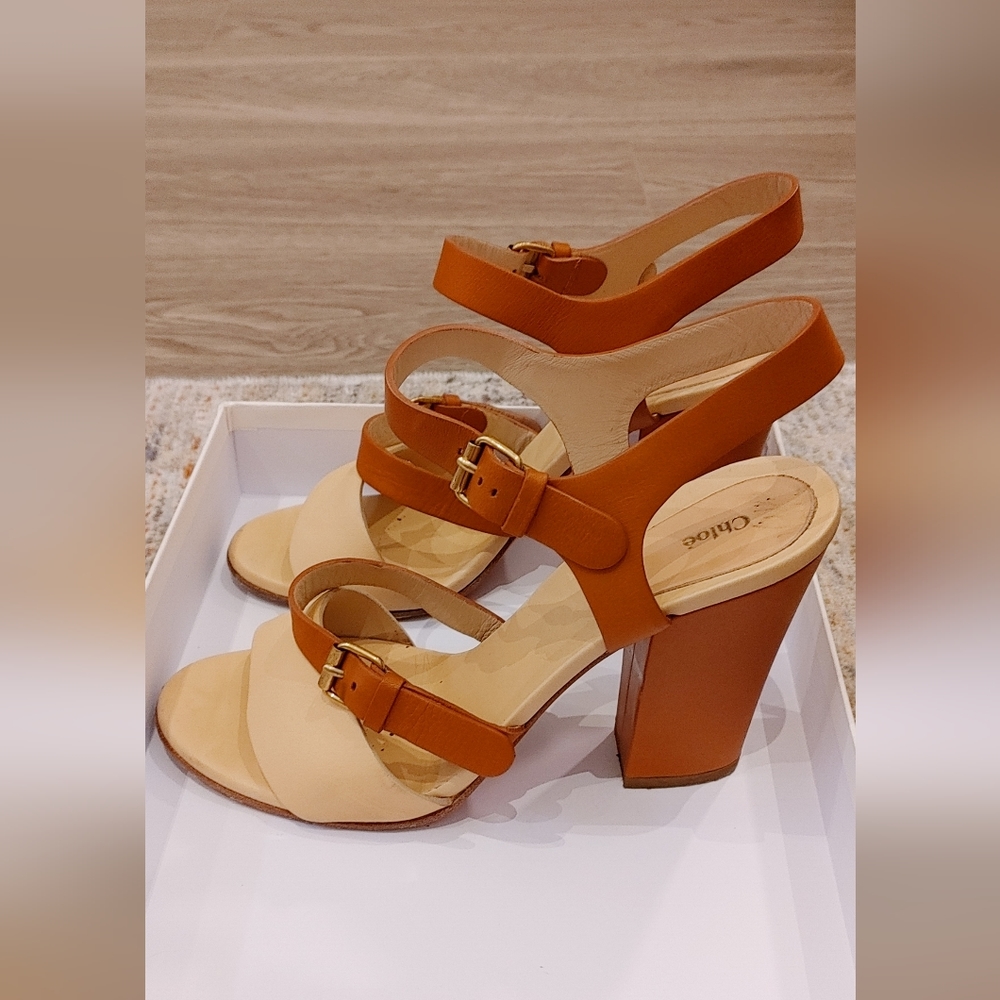 Chloe Two Tone Leather Sandal Heels